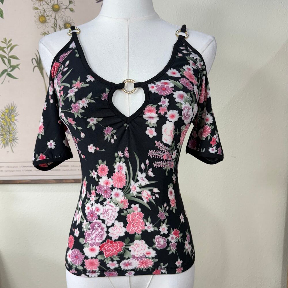 Floral Lace Up Corset Back Top Sexy Dark Fairy Grunge Bimbo Trashy Gyaru Y2k XS